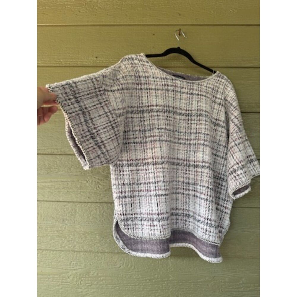 Max Edition Maroon Blue Off White Pull Over Tweed Top XL